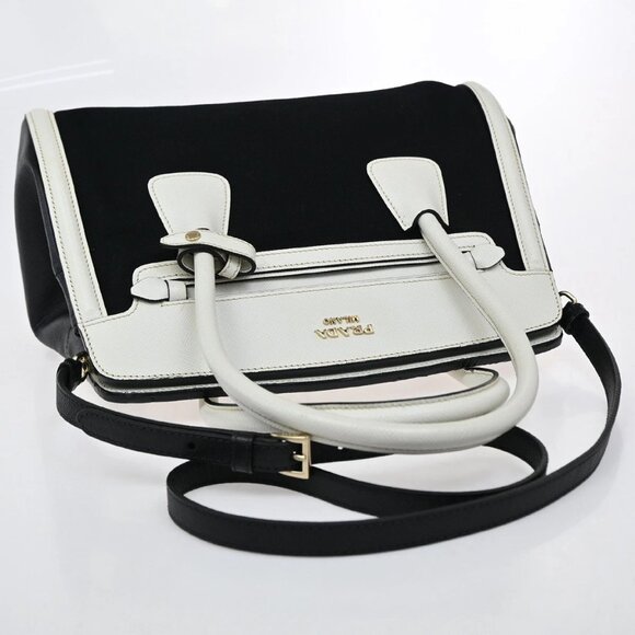 PRADA Logo Bicolor 2Way Shoulder Hand Bag Canvas Leather Black White GHW 76EF513 - Picture 5 of 16